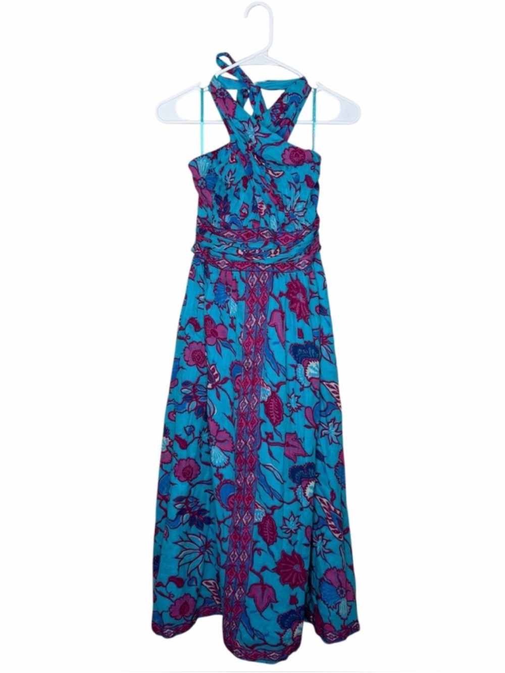 Caroline Constas New York Criss Cross Halter Dress Blue Floral NWT - Picture 2 of 5